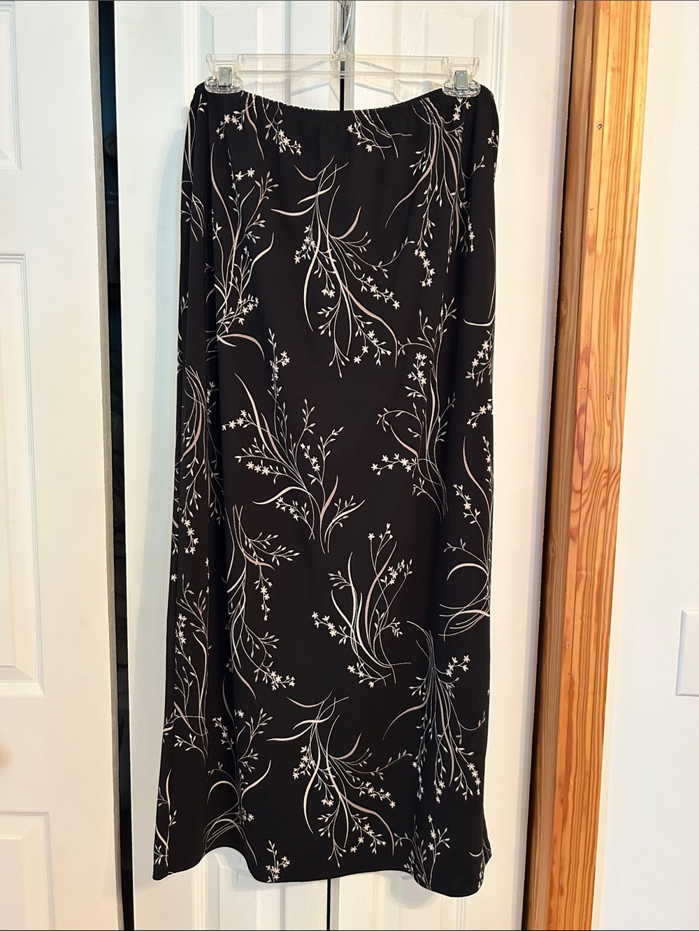 Kathie Lee Collection Black Maxi Skirt with Cream Floral Vines